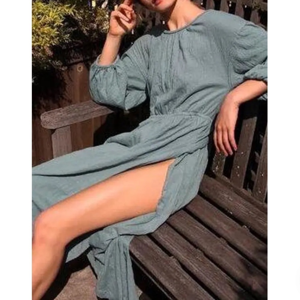 Free People Beach Seasons in the Sea Green Open Low Back Bohemian Midi Dress XS - Picture 10 of 10